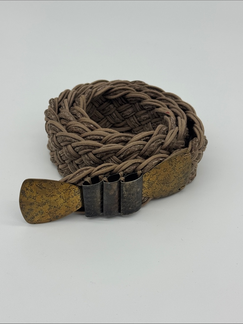 Marjorie Baer Braided Brown Womens Elastic Belt with Metal Clasp